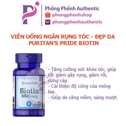 VIÊN UỐNG HỖ TRỢ NGĂN RỤNG TÓC, LÀM ĐẸP DA PURITAN'S PRIDE BIOTIN
