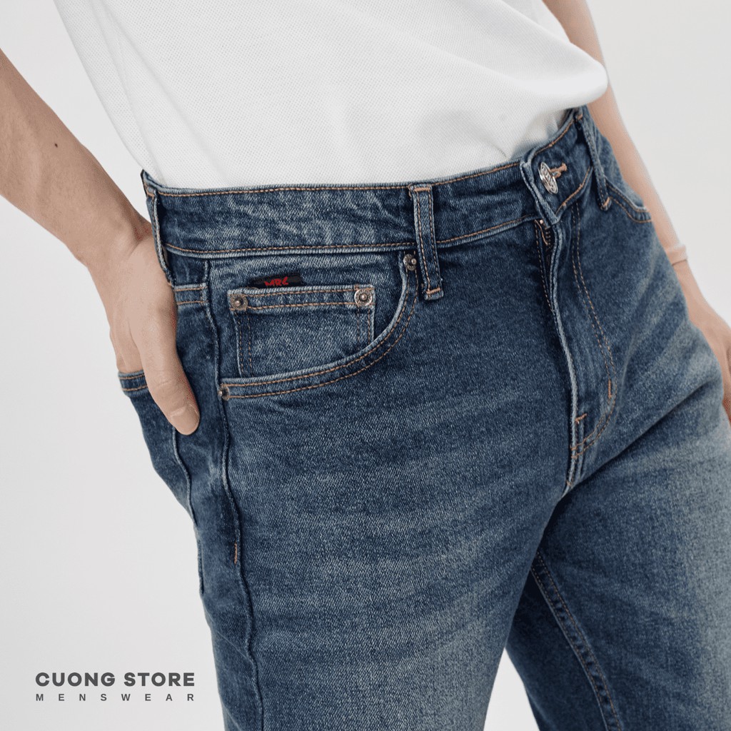 Quần jean dài nam cao cấp xanh denim MRC chất cotton cao cấp, form ôm vừa vặn, rách nhẹ trẻ trung - MENFIT