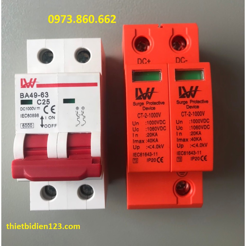 Combo 1 Aptomat DC + 1 Chống sét DC