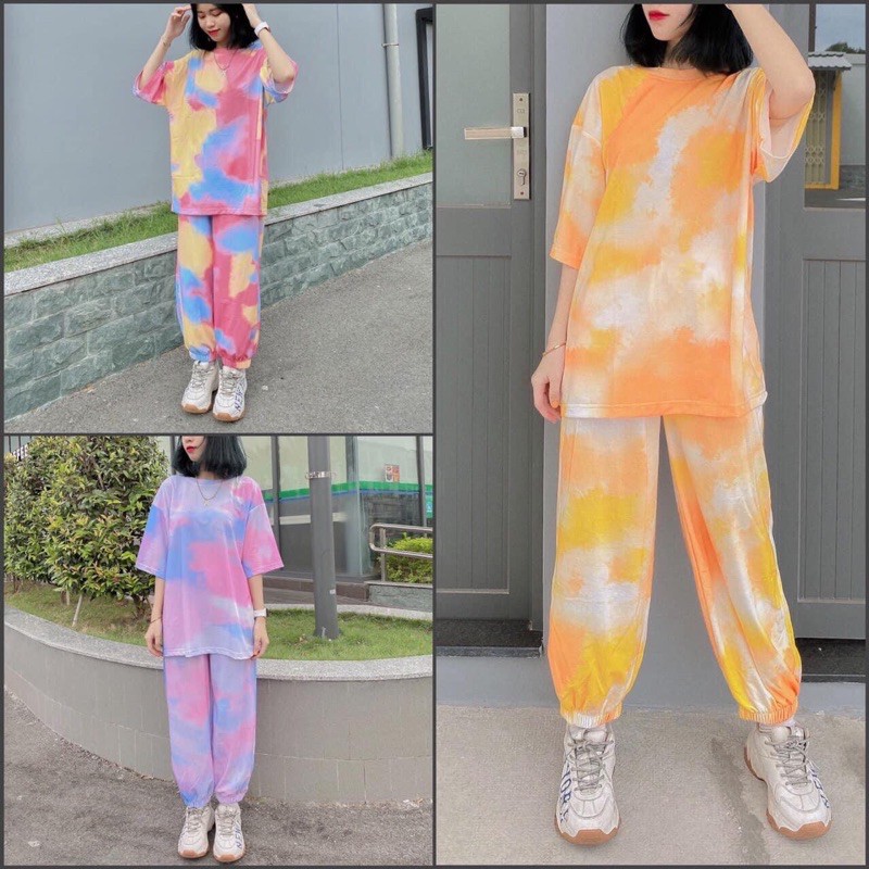 Full set loang màu unisex / set áo + jogger tiedye