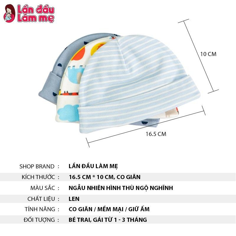 Sét 03 mũ sơ sinh cotton co dãn cho bé từ 0 đến 4 tháng mềm mịn, thoáng không bí hơi