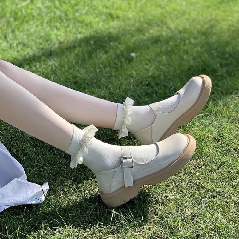 giày lolita thường 4cm hàng quảng châu TRẮNG ĐEN- SẴN HÀNG