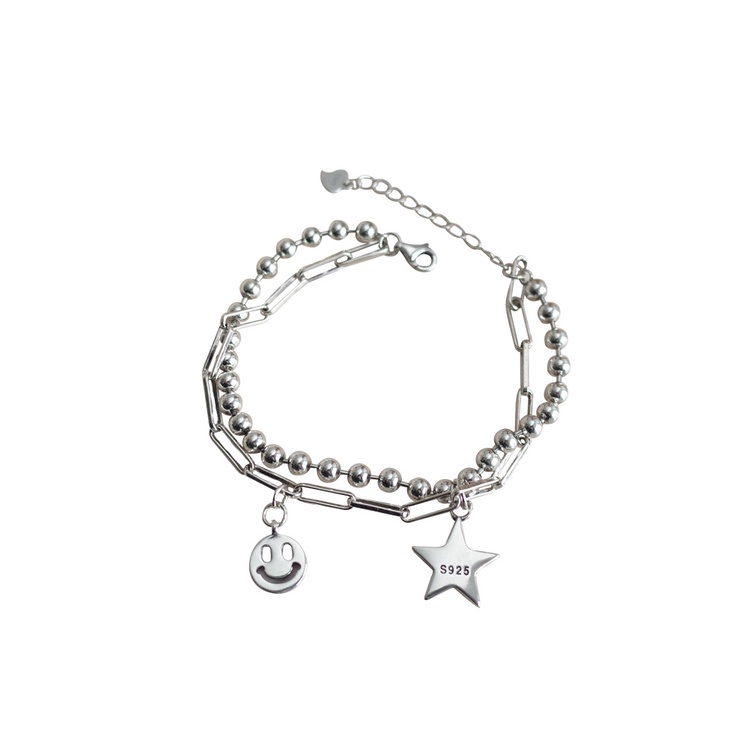 Vòng Tay Bạc Họa Tiết Mặt Cười Phong Cách Hip hop Hàn Quốc Thời Trang Cho Nữ