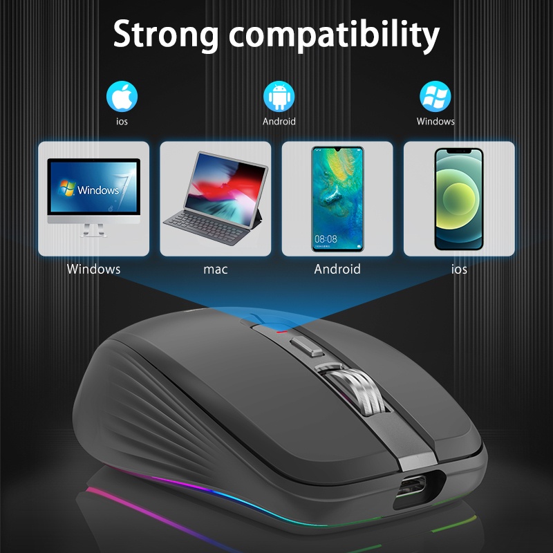 Chuột Không Dây Hai Chế Độ 2.4G + Bluetooth 5.0 RGB 2400 DPI Có Thể Sạc Lại Đa Năng Cho Điện Thoại / Máy Tính Bảng / Laptop