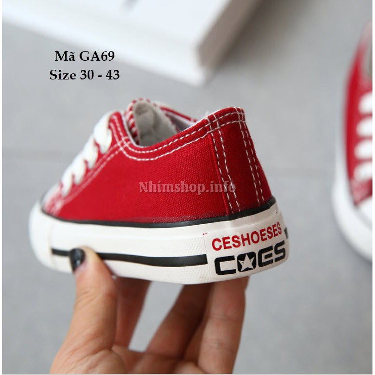 Giày thể thao cột dây dáng Con.verse cho bé trai bé gái học sinh đi học vải canvas thoáng khí năng động cá tính GA69