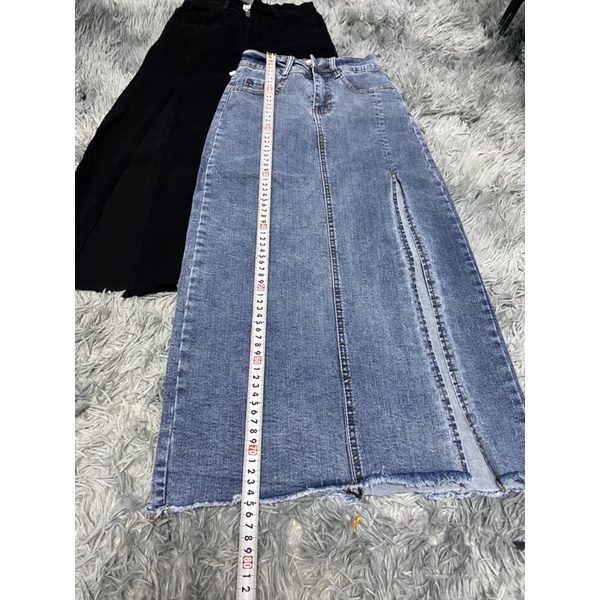 Chân váy jeans form dài phối xẻ tà cao cấp có 2 Size S M L | BigBuy360 - bigbuy360.vn