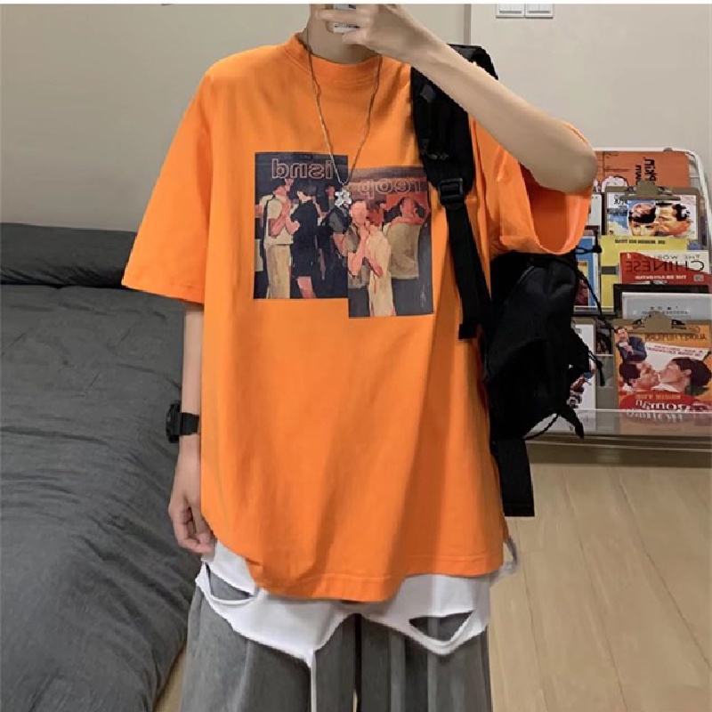 Áo Thun Dáng Rộng In Chữ Phong Cách Hàn Quốc Thời Trang Mùa Hè Cho Nam Size M-8XL