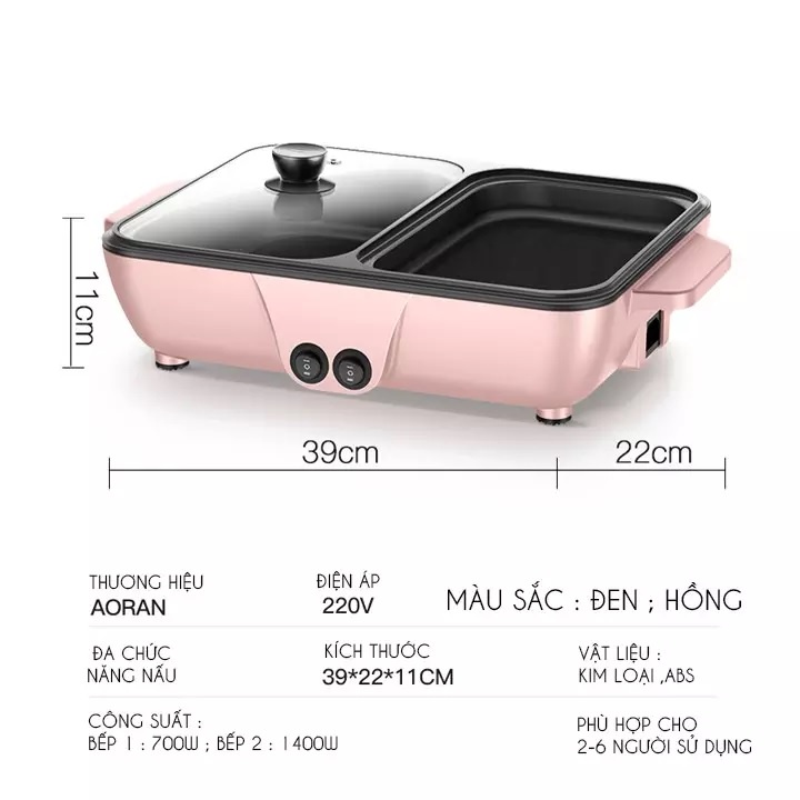 (BinNhimStore) Bếp lẩu-nướng BBQ 2 trong 1 tiện dụng không khói chống dính