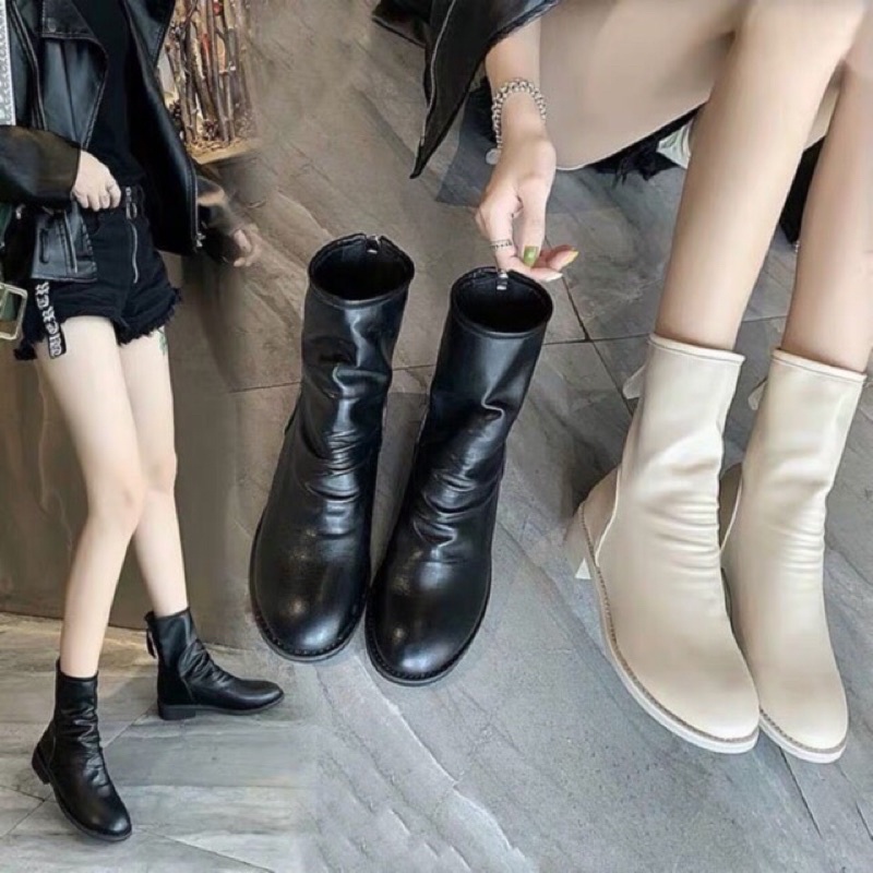 [Free Ship] Giày Boot Nữ Cao Cổ Nhăn Kéo Khóa Sau Tiện Lợi Đế thấp 2 phân_X25 (Hàng Fullbox) | BigBuy360 - bigbuy360.vn