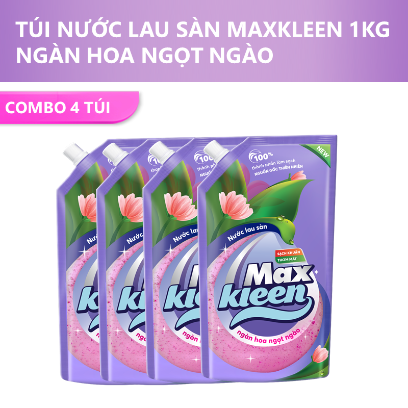 Combo 4 Túi Nước Lau Sàn Ngàn Hoa Ngọt Ngào MaxKleen (1Kg/túi)