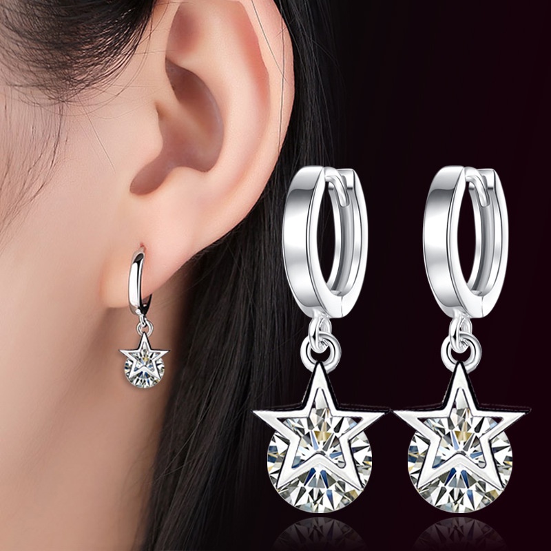 Bông Tai Bạc 925 Hình Ngôi Sao Năm Cánh Đơn Giản Thời Trang Cho Nữ