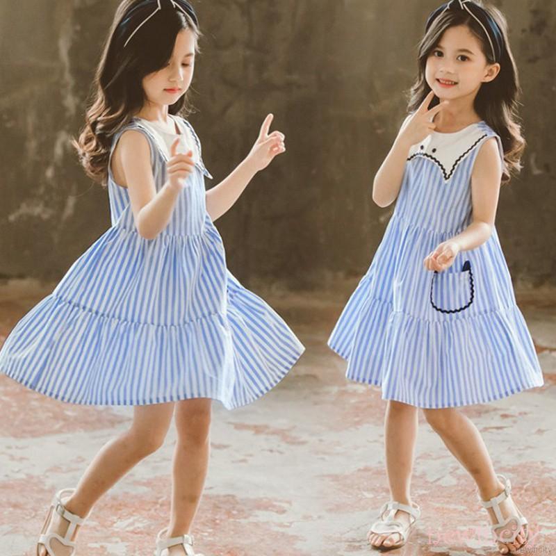 Đầm không tay họa tiết sọc thời trang cho bé gái