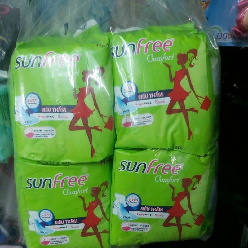 Lốc 8 gói băng vệ sinh Sunfree - 8 miếng/gói