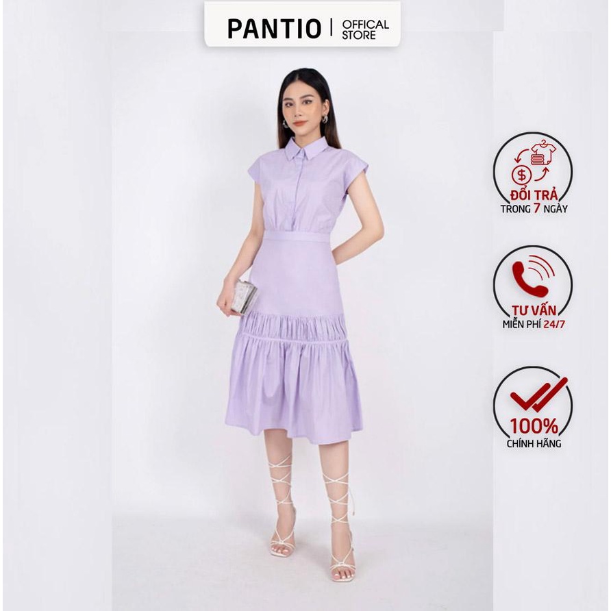 FDC33379 - Đầm công sở vải thô dáng ôm chân xếp nhún xòe cổ đức tay chờm can eo - PANTIO