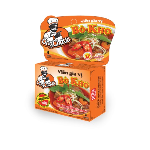 VIÊN GIA VỊ NẤU BÒ KHO ÔNG CHÀ VÀ 75GR/4 VIÊN, viên gia vị nấu Bò Kho thơm ngon, đạm vị