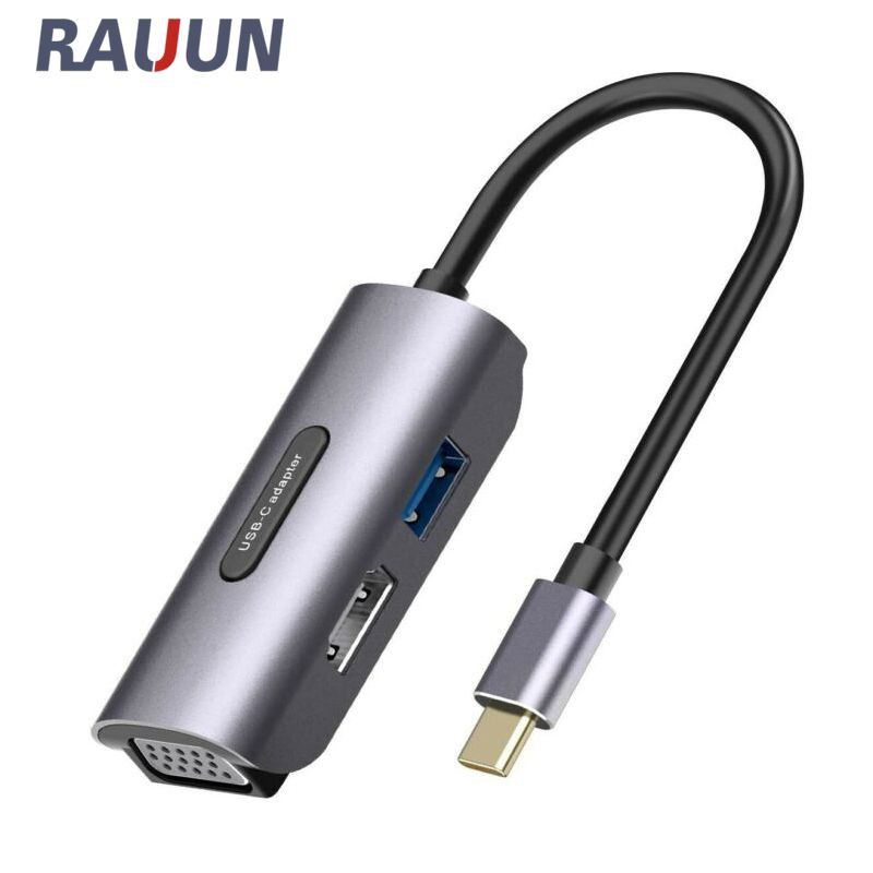 【Ready Stock】 4K UHD 1080P 3-in-1 Type C to VGA HDMI Adapter, for MacBook/Dell 【Rauun】