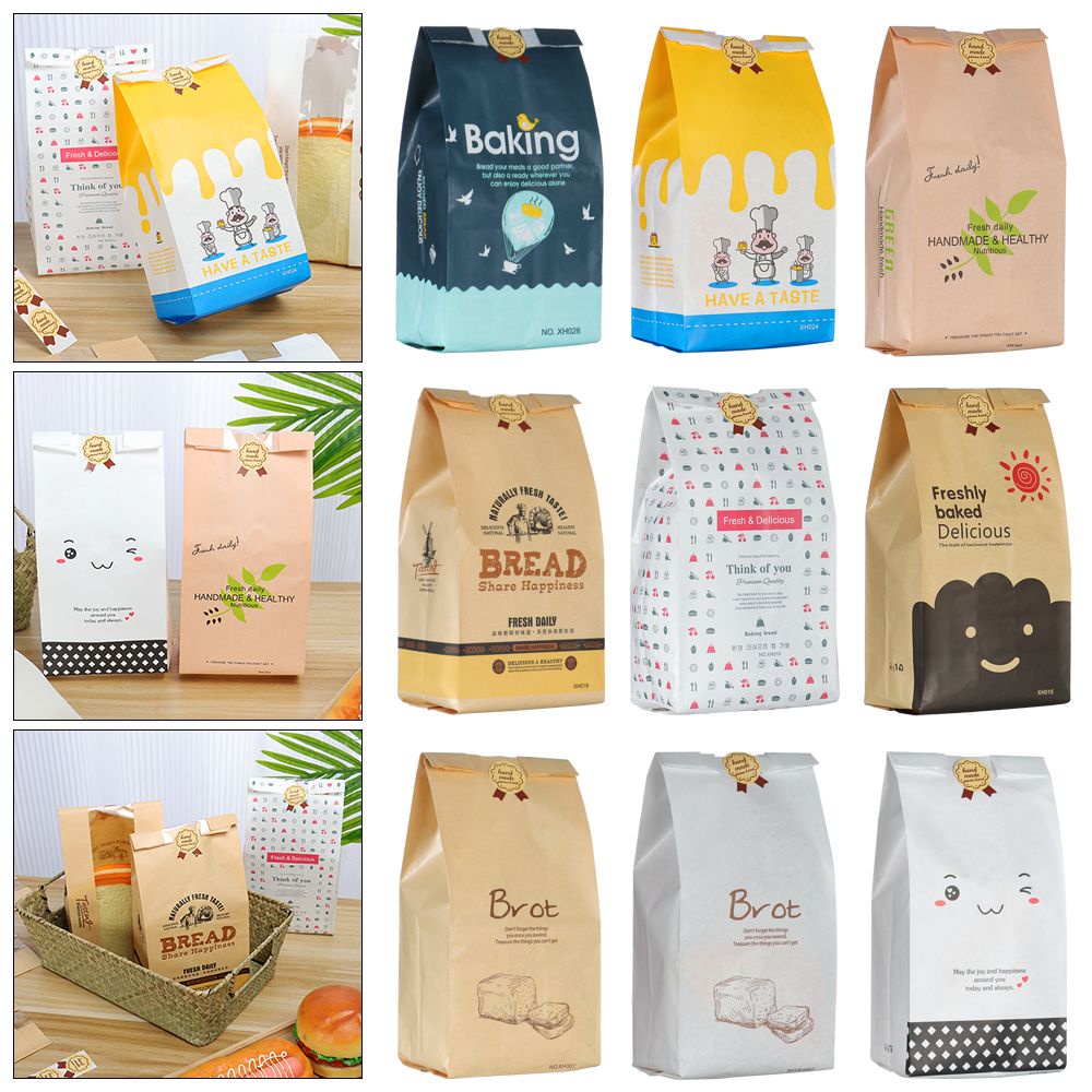 Set 5/10 Túi Giấy Kraft Đựng Bánh Mì Chống Dầu Phong Cách Cổ Điển