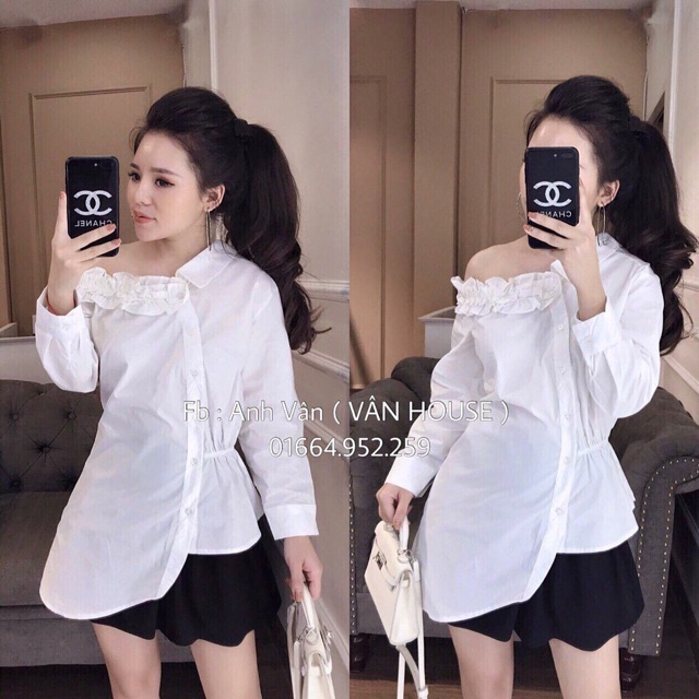 Mẫu sơ mi áo trễ vai bánh bèo