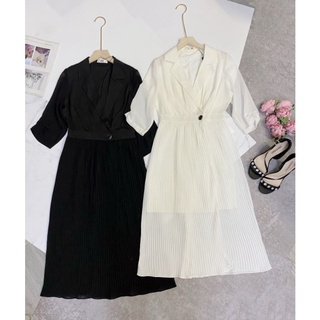 Đầm midi Cati cổ vest phối dập ly
