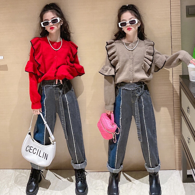 Bộ Áo Sweater Tay Dài Phối Quần Jean Dài Thời Trang Mùa Đông Cho Bé Gái 5-6 Tuổi 6-7 Tuổi 7-8 Tuổi 8-9 Tuổi 9-10 Tuổi Giày Thời Trang Cho Bé 10-11 Tuổi 11-12 - 12-13 Tuổi 13-14 Tuổi