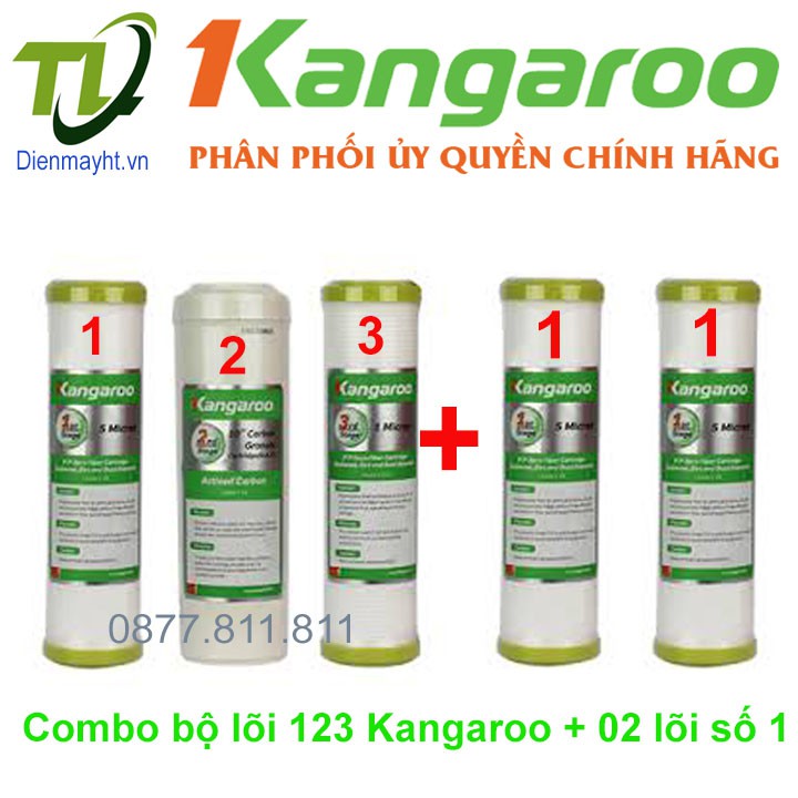 Combo 5 lõi lọc KẢNGAROO gồm: bộ 3 lõi số 1-2-3 + 02 lõi số 1