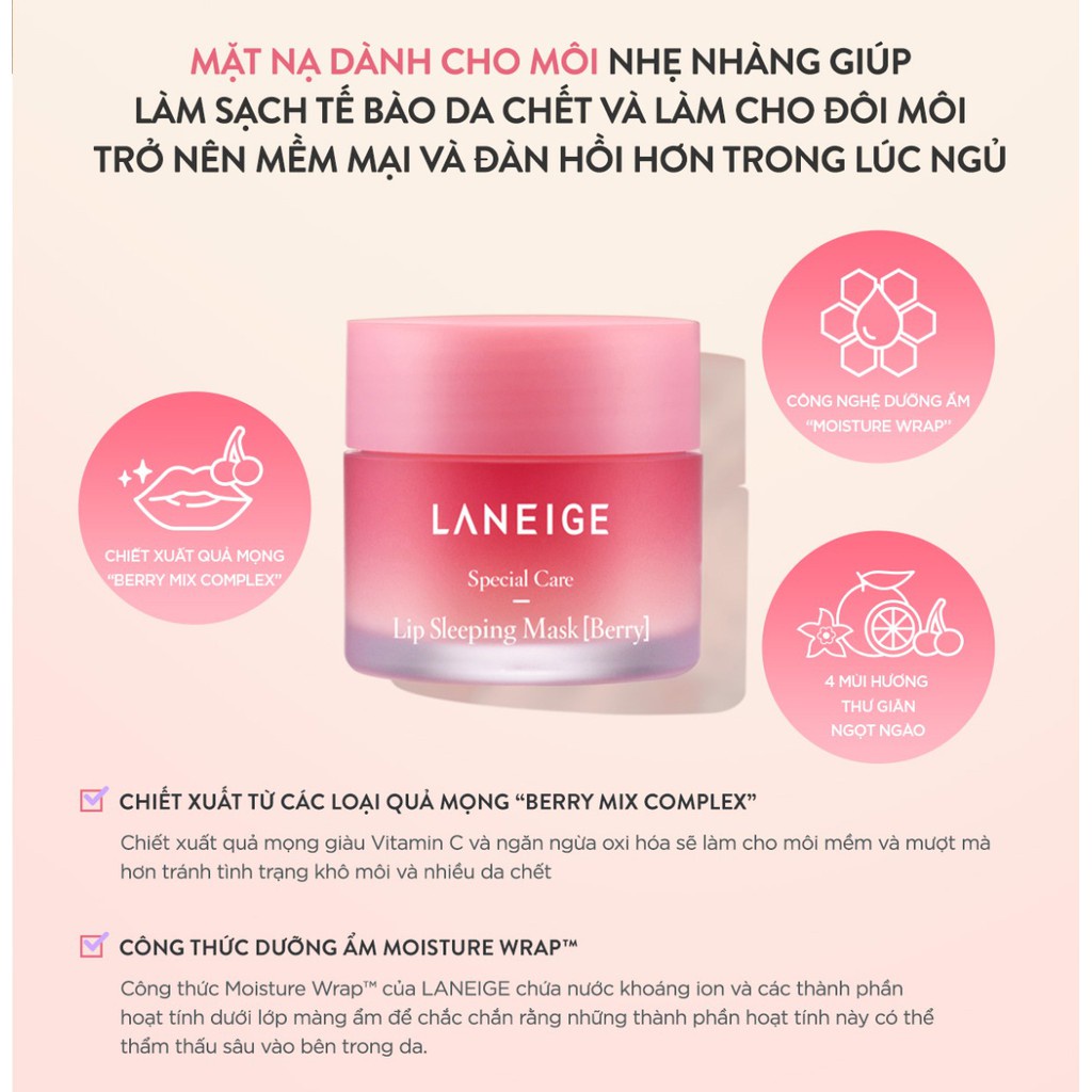 Mặt Nạ Ngủ Cho môi Laneige Lip Sleeping Mask 3g, Mặt nạ ngủ môi Laneige Berry