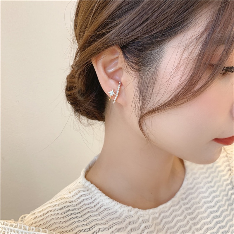 Bông tai 925, bông tai Hàn Quốc, bông tai hình ngôi sao, bông tai nữ sáng bóng cao cấp, bông tai hai lớp