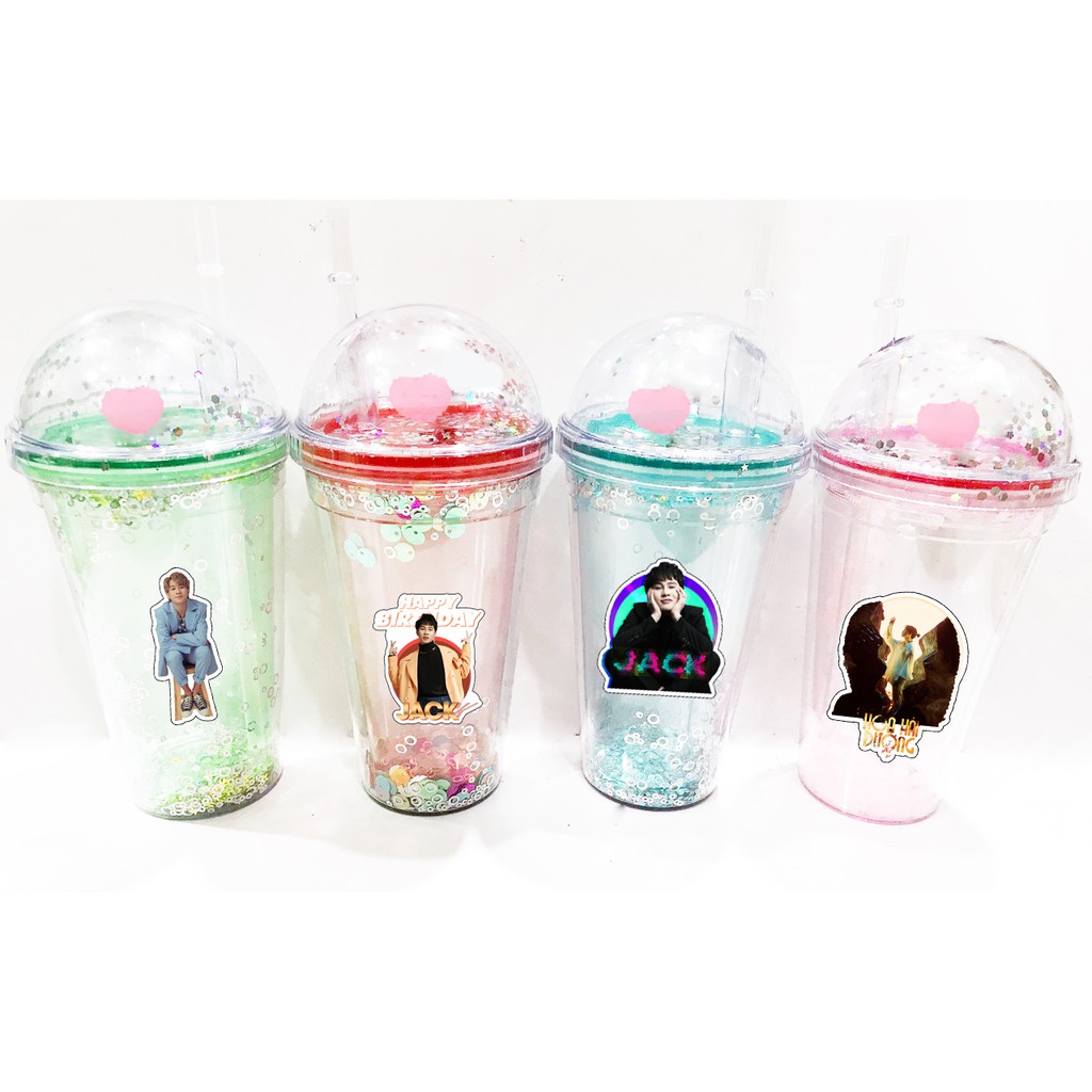 cốc 2 lớp kim tuyến jack j97 khủng long CNCKI18 cốc giữ nhiệt ly 2 lớp cốc làm lạnh dễ thương 500ml