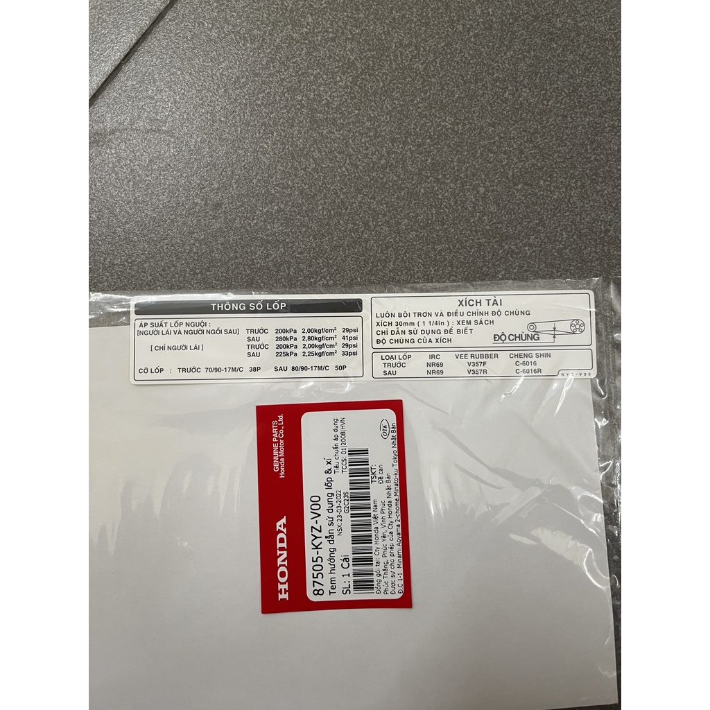 Tem thông số lốp xích tải xe Future 125 Future led hàng chính hãng