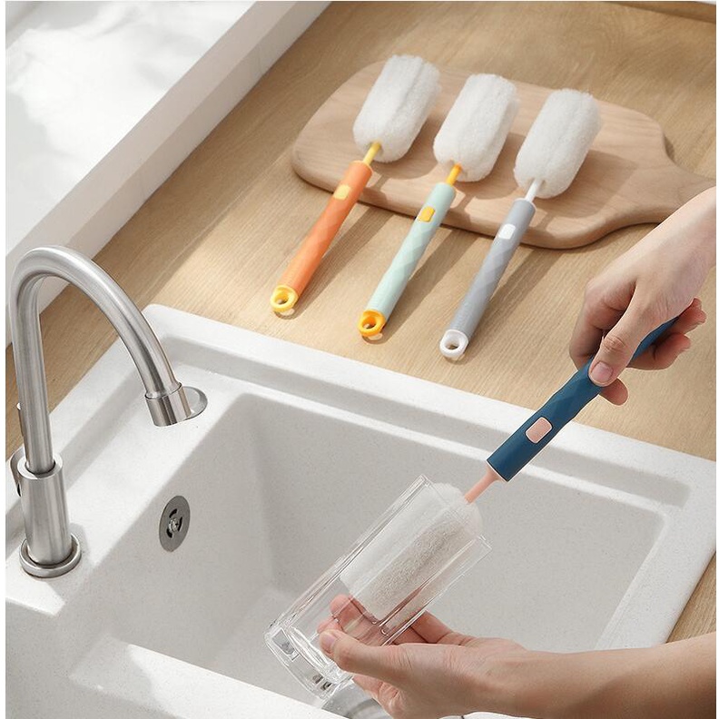 Bàn chải bọt biển cán dài có thể tháo rời dùng để vệ sinh ly cốc thủy tinh