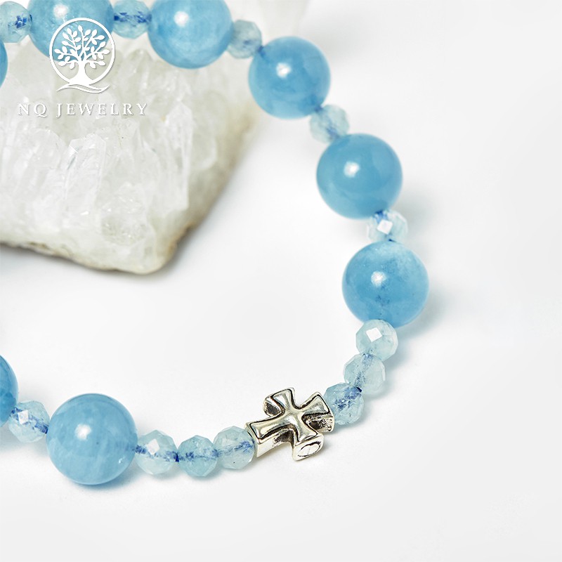 Vòng Mân Côi -Chuỗi Mân Côi Màu Hải Lam Ngọc - NQ Jewelry