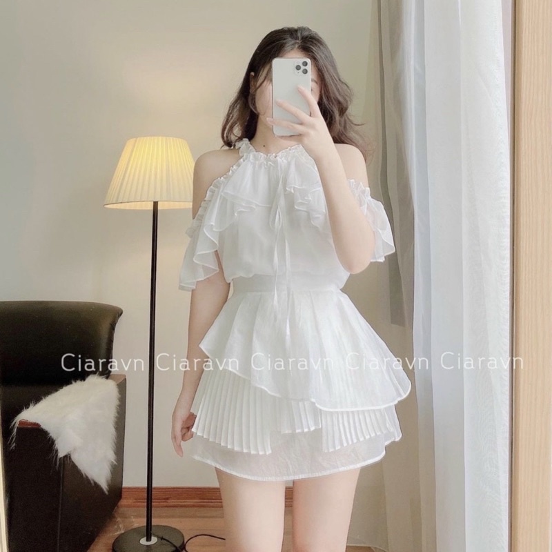Sét Áo Trắng Cổ Yếm Bèo Mix Chân Váy 🦋FREESHIP 🦋Sét Siêu Xinhh