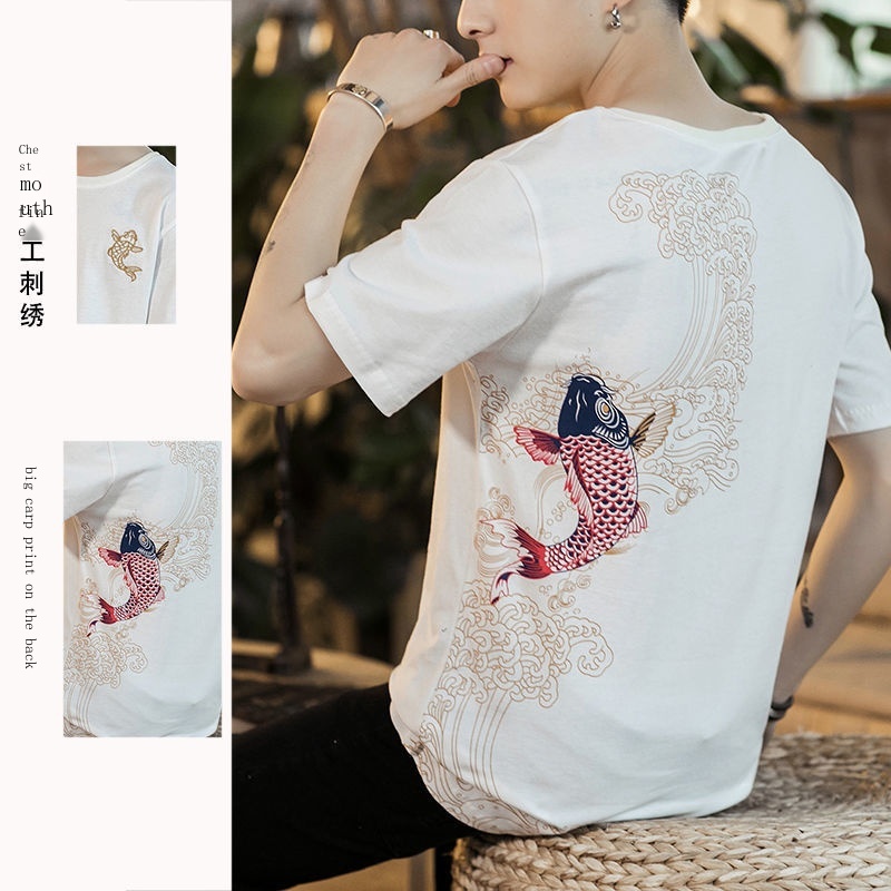 Áo Thun Tay Ngắn Size Lớn Thêu Họa Tiết Thổ Cẩm