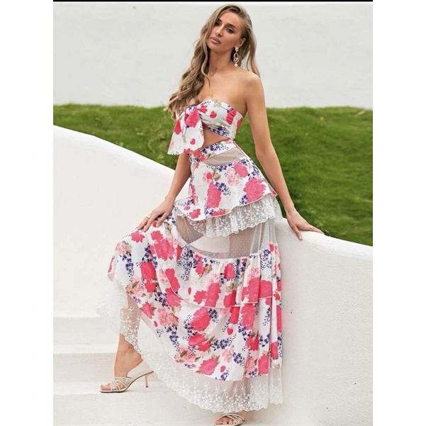 Lưới thêu ren lưới thêu hoa 2 biên thêu hoa chân size 16-25cm giá 1m dùng may nội y trang trí