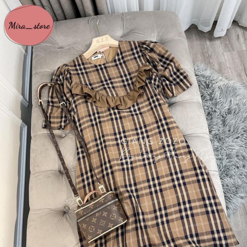 Đầm bầu burberry màu nâu dáng xuông công sở