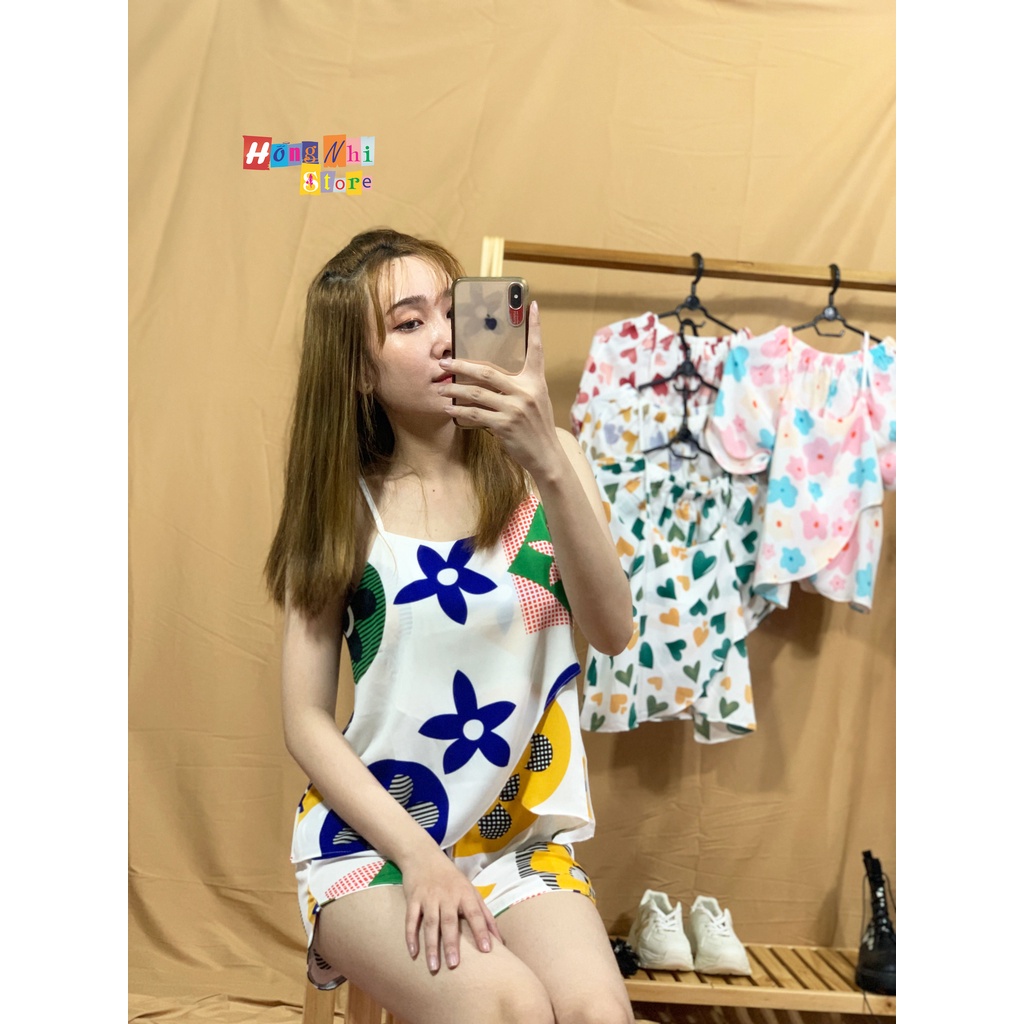 Bộ Pijama Voan Lụa Áo 2 Dây Quần Đùi Cao Cấp Dáng Rộng 65kg Trở Lại Ulzzang