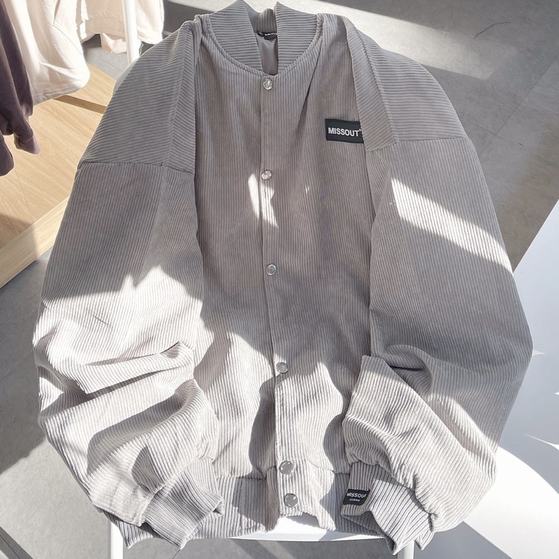 Áo khoác Bomber Miss.out màu XÁM chất nhung gân ❤️ Nam nữ unisex ❤️