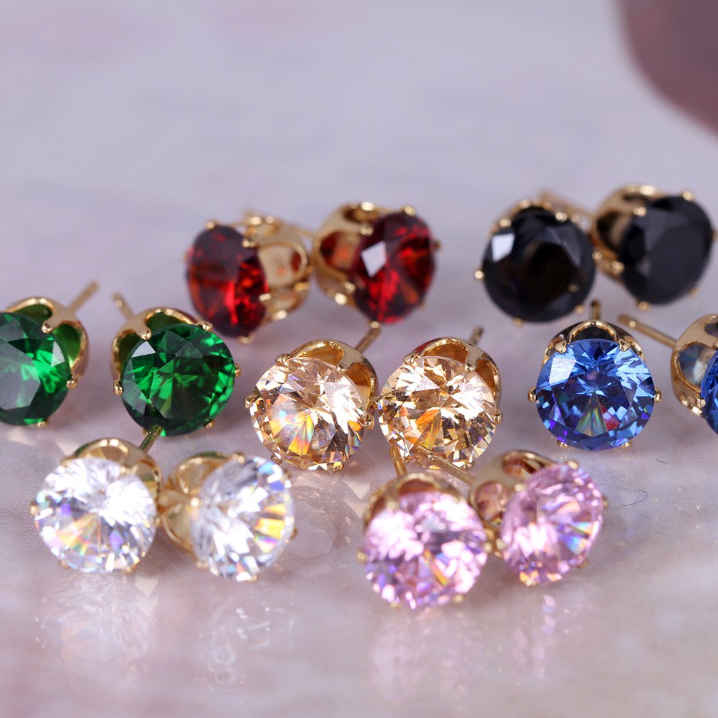 Bông Tai Tròn Mạ Vàng 18K Đính Đá Thời Trang