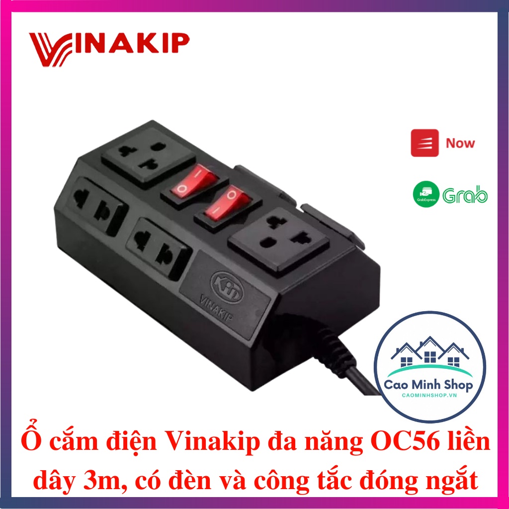 Ổ cắm điện 6 ngả đa năng Vinakip liền dây 3m 2 chạc và 3 chạc chính hãng - Cao Minh Shop