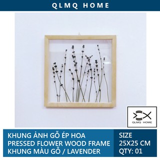 Khung ảnh ép hoa Lavender khô - Size 25x25 - Khung hình gỗ thông mặt kính - Pictiure Wood Frame