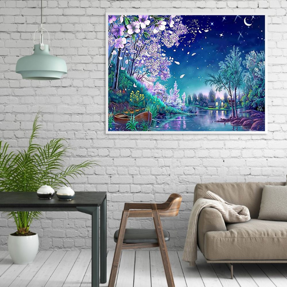 ❀SIMPLE❀ Home Decor Riverside Night Scene Cross Stitch Diamond 5D Full Diamond Painting Gift Arts Craft DIY Decorative New