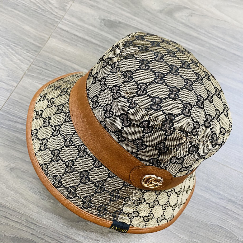 Nón bucket gucc, mũ tai bèo nữ hàng cao cấp viền da siêu đẹp