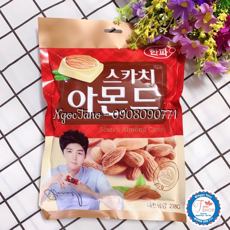 Kẹo sữa có hạt hạnh nhân Hàn Quốc - 238gr | Ăn vặt ngon rẻ TaNo
