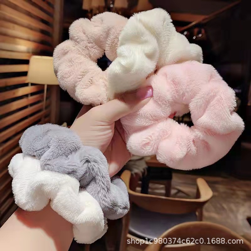 Dây buộc tóc co giãn bản lớn vải lông xù mềm giữ ấm 6 màu tùy chọn phong cách Hàn Quốc cho nữ