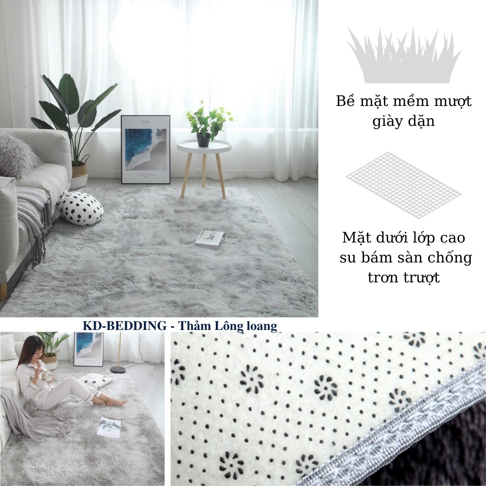 Thảm lông loang trải sàn, thảm trang trí phòng ngủ phòng khách mẫu mới 2022 KD BEDDING kích thước 1m6 x 2m