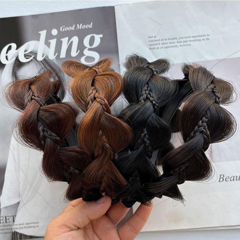 Băng Đô Tóc Giả Thắt Bím Xương Cá Bản Rộng Chống Trượt Dễ Thương Dành Cho Bạn Nữ