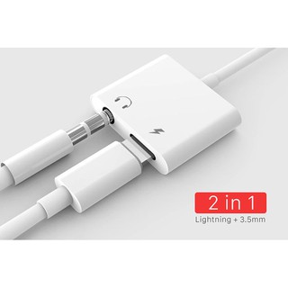 Cáp Chuyển 2in1 Lightning Iphone IOS Sang Tai Nghe Jack 3.5mm Và Đầu Sạc Lightning
