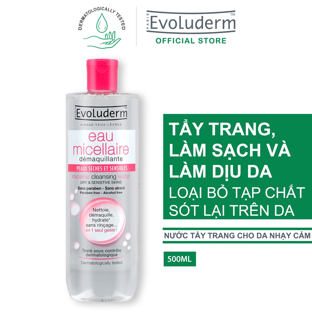 [HB GIFT] Nước tẩy trang Evoluderm Eau Micellaire 500ml (Tùy Chọn)