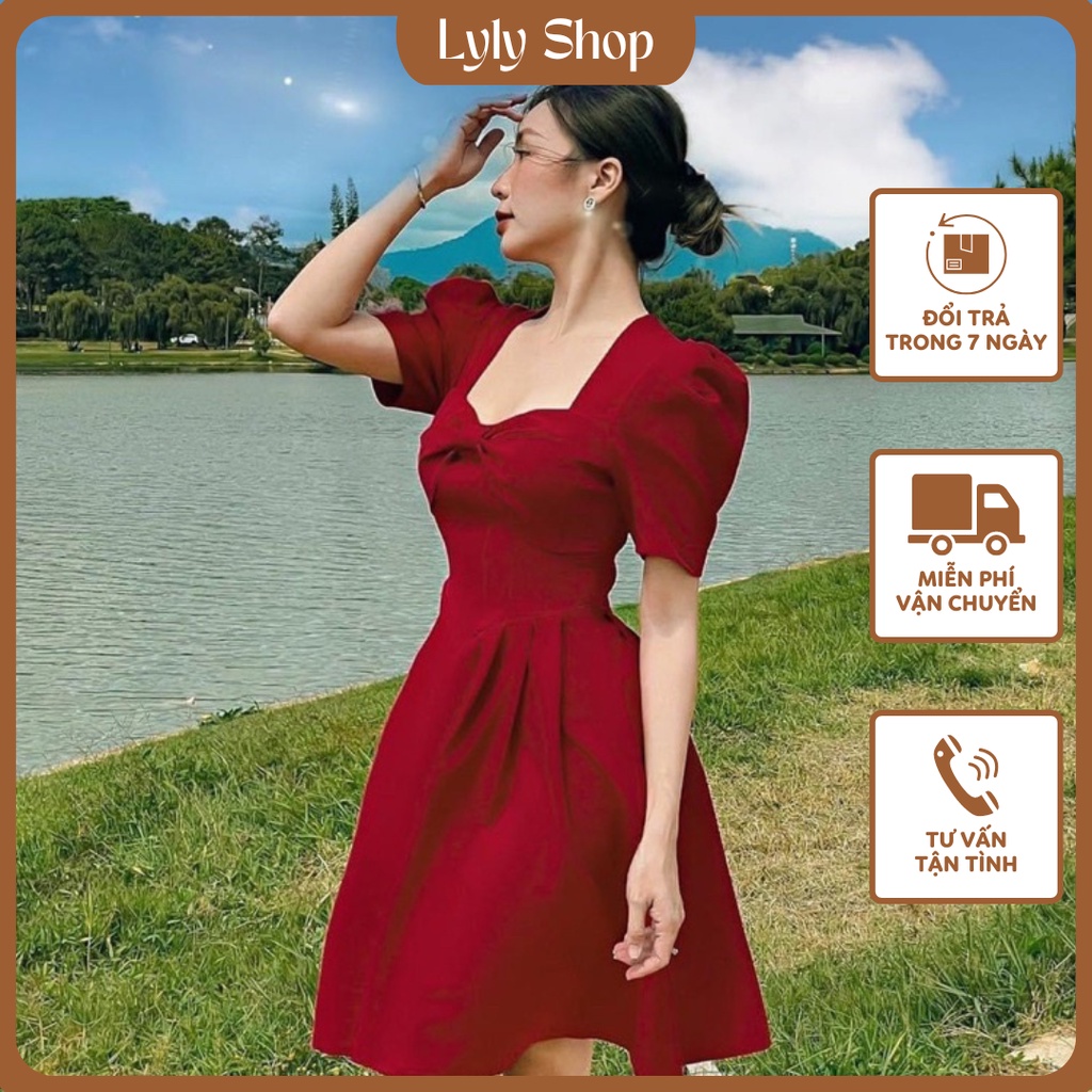 ĐẦM NHUNG (Có Bigsize) MOLI CỔ TIM NƠ BẢN TO NGỰC XOÈ phù hợp đi chơi đi tiệc mùa Noel, Lễ Tết