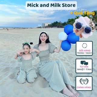 Jumsuit bé gái từ 1 đến 6 tuổi MICK AND MILK, Set đồ đôi mẹ và bé caro xanh chất linen thoáng mát